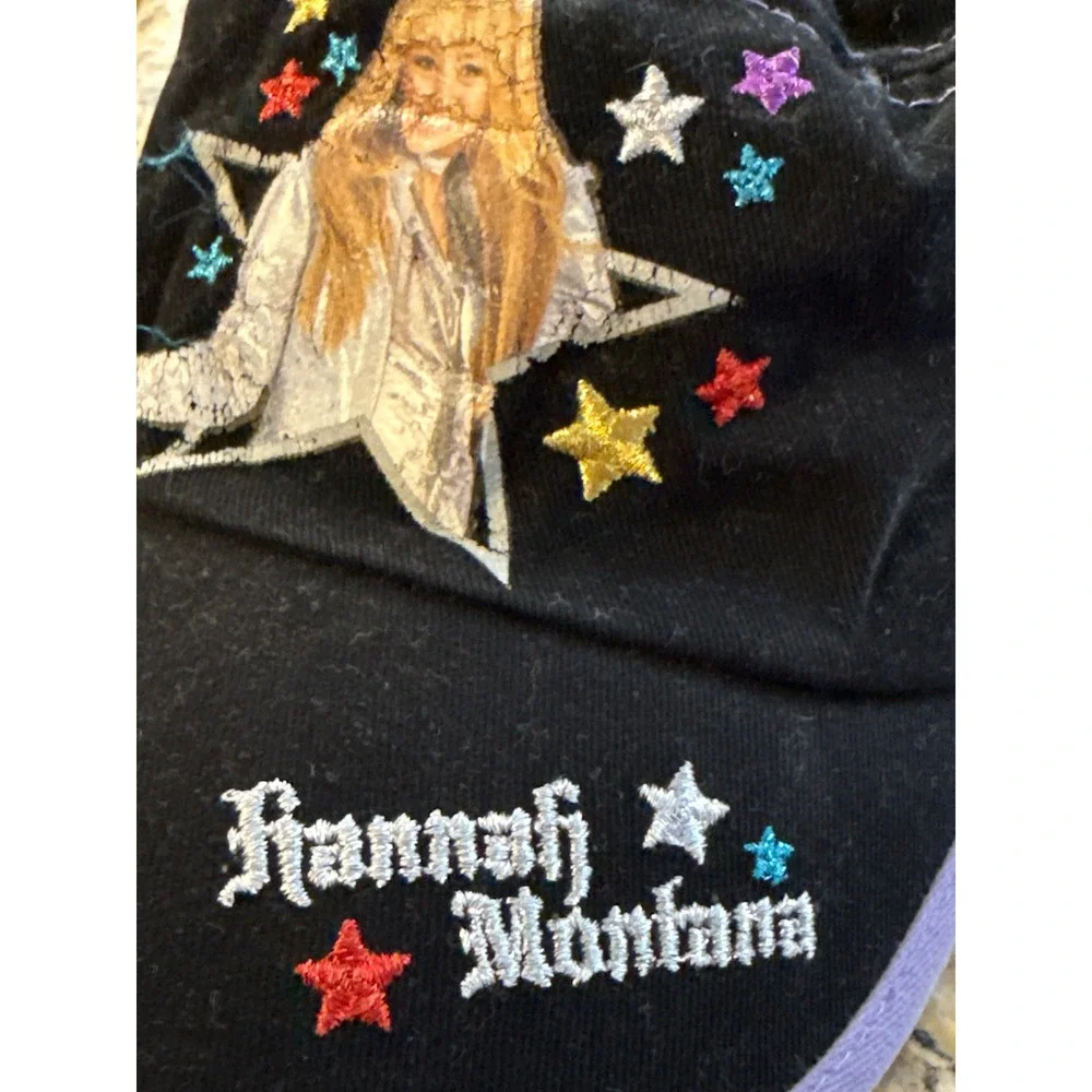 Disney Hannah Montana‎ Girls Cadet Hat Black Purple Star Graphic Miley Cyrus Y2K